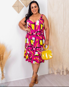 Vestido Midi Plus Size de Alcinhas Estampado – ATACADO