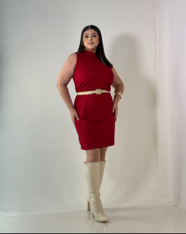 Vestido Plus Size Curto Sem Mangas Vermelho
