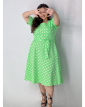Vestido Plus Size Midi Poá Verde Atacado na Rua 44 Goiânia
