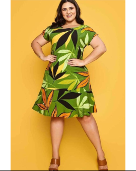 Vestido Plus Size Soltinho Estampa Tropical – ATACADO