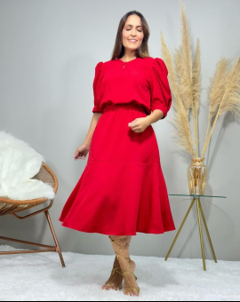 Vestido Rodado Moda Cristã Vermelho