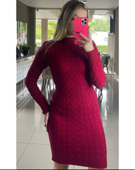 Vestido Suéter Feminino de Cor Sólida