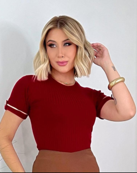 Blusa Canelada Casual Ribana Manga Curta