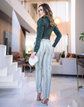 Calça Feminina Cintura Alta em Alfaiataria Listrada Atacado na Rua 44 Goiânia