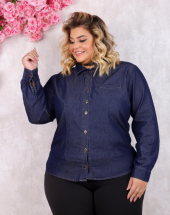 Camisa Plus Size Jeans Lavagem Escura Atacado na Rua 44 Goiânia