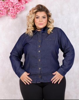 Camisa Plus Size Jeans Lavagem Escura