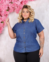 Camisa Plus Size Social Manga Curta Jeans Atacado na Rua 44 Goiânia
