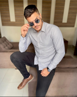 Camisa Social Listrada Manga Longa Slim