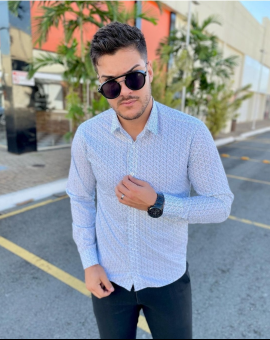 Camisa Social Manga Longa Slim Estampada