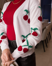 Cardigan Branco Estampa de Cereja Tricot Atacado na Rua 44 Goiânia
