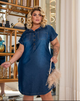 Chemise Plus Size Jeans Lavagem Escura