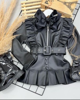 Conjuntinho Kids em Couro Preto Menina