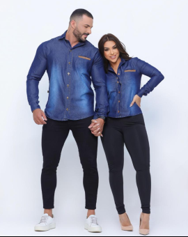 Conjunto Casal Camisa Jeans Social Combinando