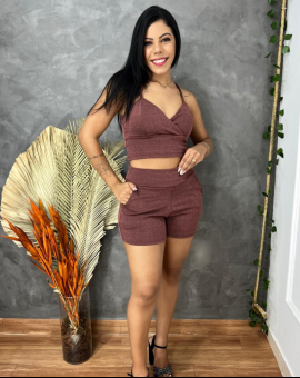 Conjunto de Linho Feminino Short e Cropped de Alcinha