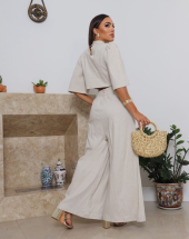 Conjunto Elegante de Linho Calça Pantalona e Cropped Atacado na Rua 44 Goiânia