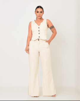 Conjunto Feminino Calça Pantalona e Colete Elegante