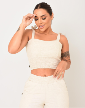 Conjunto Feminino Casual Calça Reta e Cropped de Alcinha Atacado na Rua 44 Goiânia