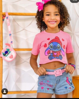Conjunto Menina Stitch Cropped e Short Jeans