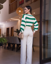 Cropped Oversize Manga Bufante Listrado de Tricot Atacado na Rua 44 Goiânia