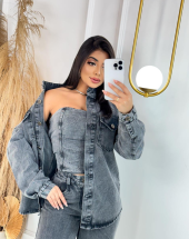 Jaqueta Feminina Jeans Preta Blusa de Frio Atacado na Rua 44 Goiânia