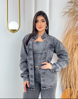 Jaqueta Feminina Jeans Preta Blusa de Frio