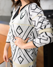 Max Cardigan Tricot Geométrico Branco Atacado na Rua 44 Goiânia