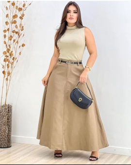 Saia Longa Alfaiataria Cintura Alta Godê