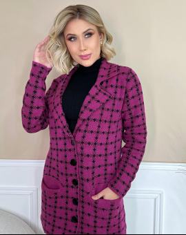 Sobretudo Mousse Xadrez Casaco Tricot