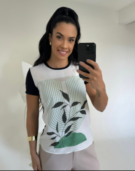 T-Shirt Feminina de Luxo Estampada com Strass
