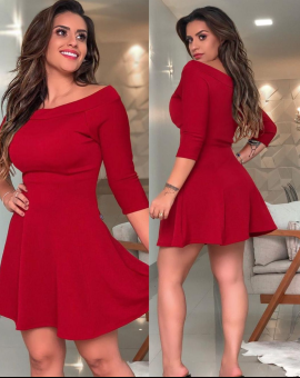 Vestido Curto Vermelho Rodado Liso