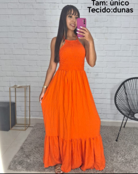 Vestido Longo Cavado Crepe Dunas Liso