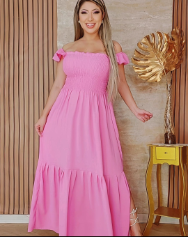 Vestido Longo Ciganinha Rosa com Fenda