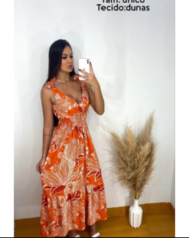 Vestido Longo Crepe Dunas Estampa Tropical