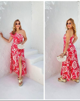 Vestido Longo Estampado Nula Manga com Fenda