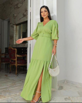 Vestido Longo Liso Moda Evangélica Manga Vazada