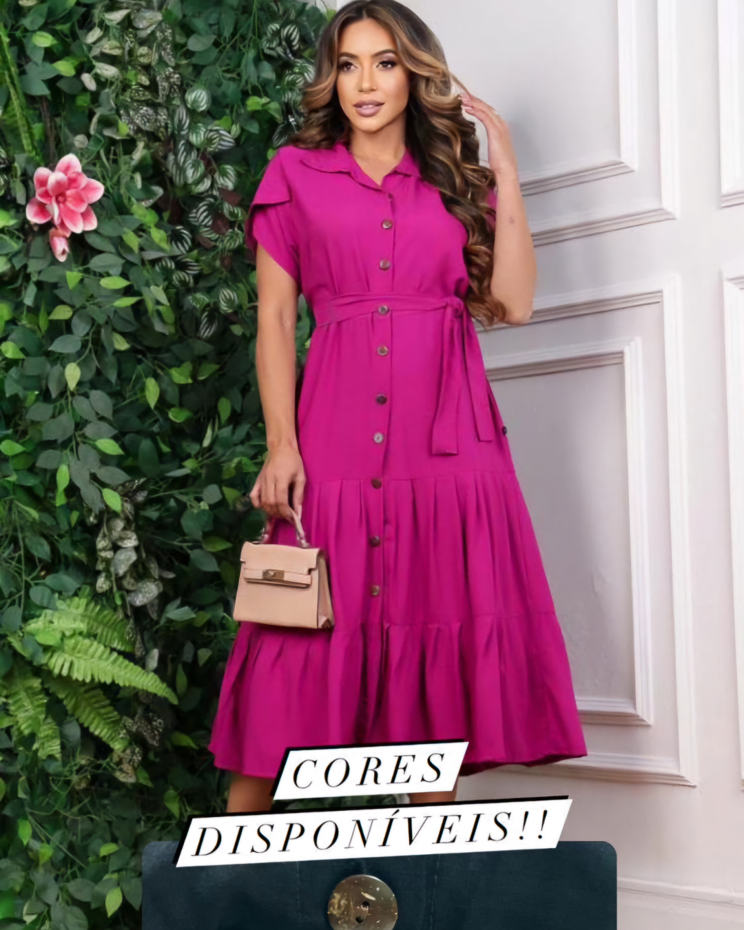 Vestido Midi com Botões na Frente Moda Evangélica no Atacado.