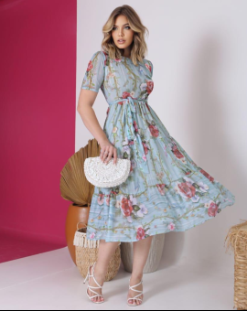 Vestido Midi Evangélico Estilo Romântico Estampado