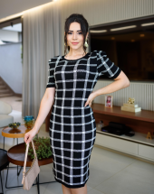 Vestido Midi Xadrez em Tricot Preto Atacado na Rua 44 Goiânia