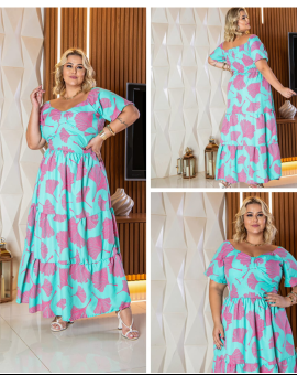 Vestido Plus Size Moda Evangélica 3 Marias com Estampa Floral