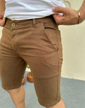 Bermuda Jeans Masculina Coladinha Bege Atacado na Rua 44 Goiânia