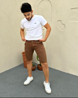 Bermuda Jeans Masculina Coladinha Bege