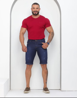 Bermuda Jeans Masculina Coladinha Lavagem Escura