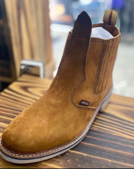 Bota Látex Bico Redondo Botina de Couro