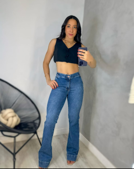 Calça Flare Jeans Feminina Cintura Alta