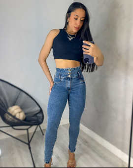 Calça Jeans Feminina 3 Cós com Elástico Levanta Bumbum