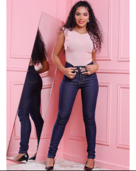 Calça Jeans Feminina Skinny Cintura Alta Lavagem Escura