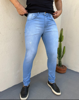 Calça Jeans Masculina Coladinha Lavagem Clara