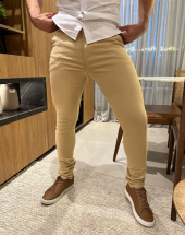 Calça Jeans Masculina Skynny Bege com Elastano Atacado na Rua 44 Goiânia
