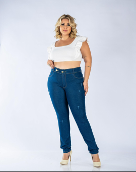 Calça Jeans Plus Size Básica Cós Alto