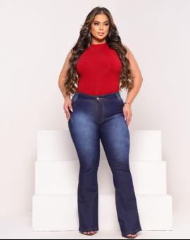 Calça Plus Size Flare Cós Alto Moda Maior